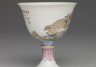 图片[2]-Stemmed cup with rose and quail in falangcai painted enamels, Qianlong reign (1736-1795), Qing dynasty-China Archive